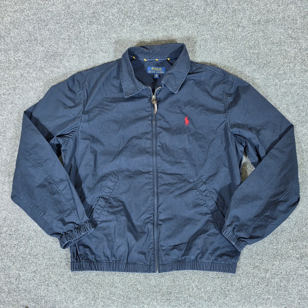 Polo Ralph Lauren Mens Navy Blue Cotton Full Zip Harrington Jacket Size M Preppy